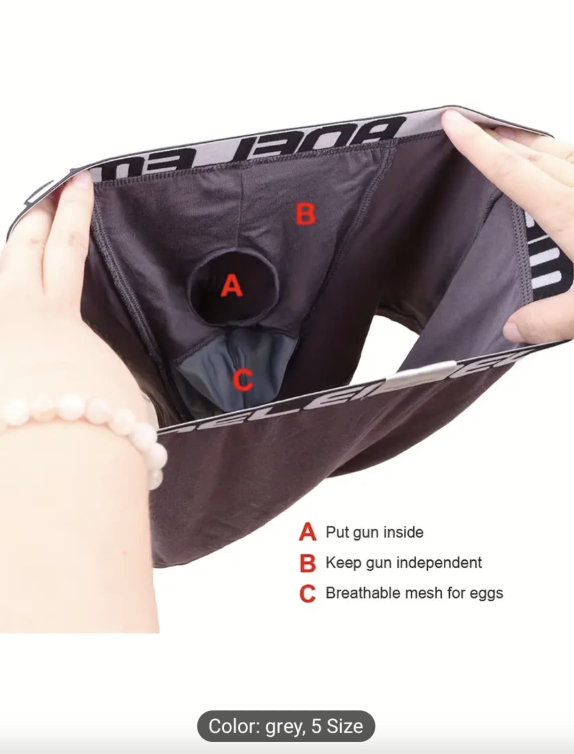 Men's Underwear - El Boa B A A Put gun inside B Keep gun independent C Breathable mesh for eggs Color grey, 5 Size